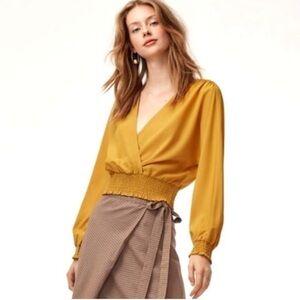 Wilfred Aritzia • Mustard Deep Plunge Blouse